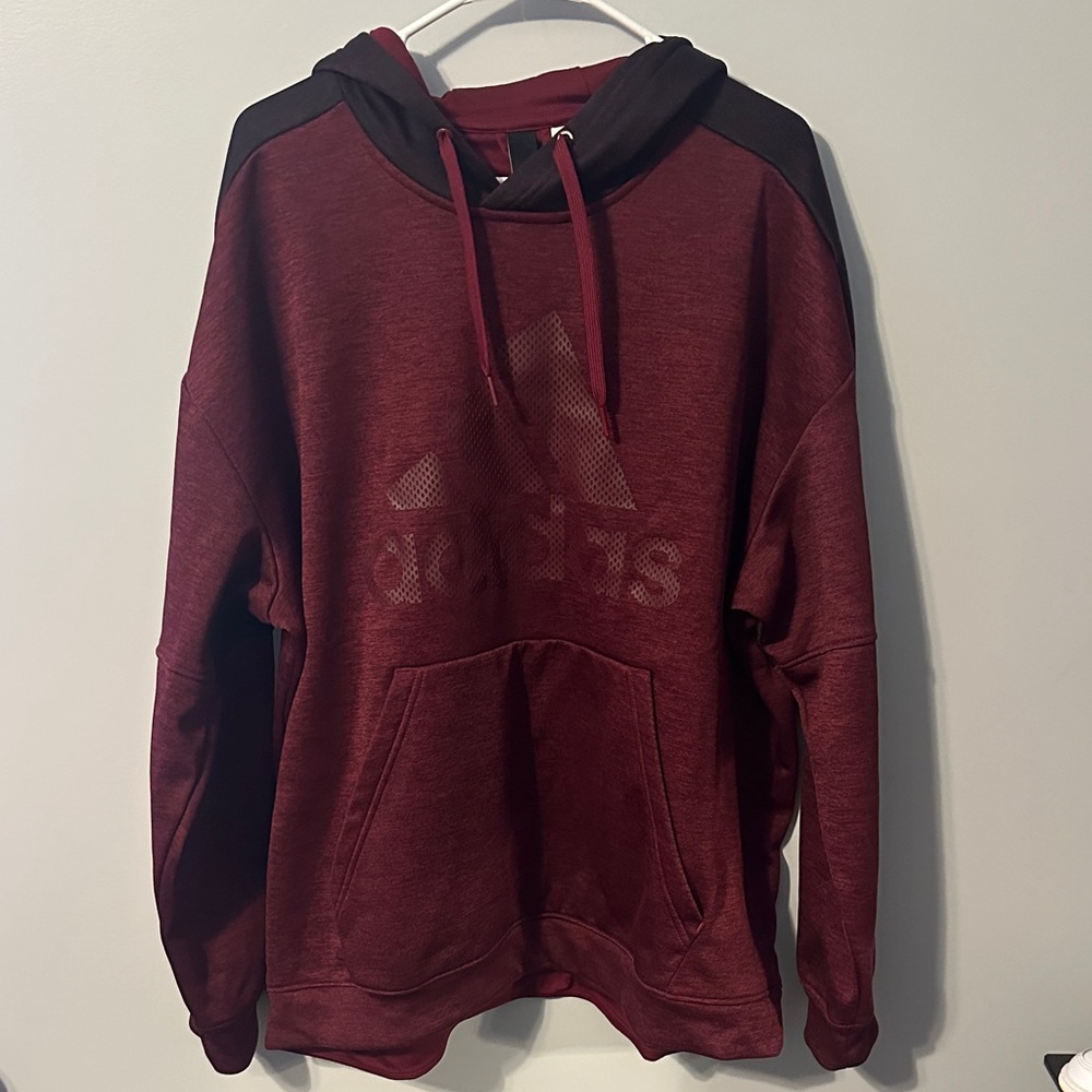 Adidas Men's Maroon and Black Hoodie